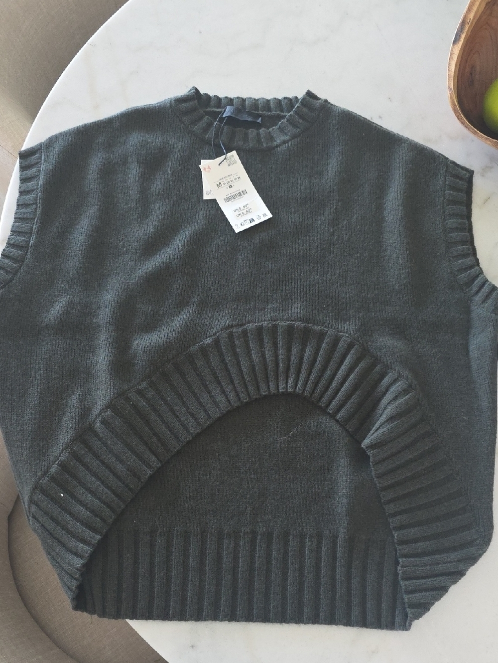 Zara Dark Green Ribbed Crew Neck Sweater